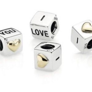 Pandora I Love You Dual Tone Heart Block With 14k Gold